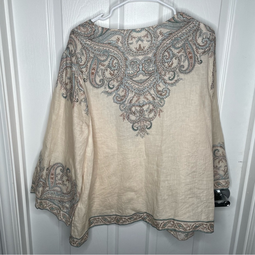 J. Jill Love Linen Ornate Paisley Bohemian Lagenlook Top in Barley Elegant XL - Picture 4 of 14